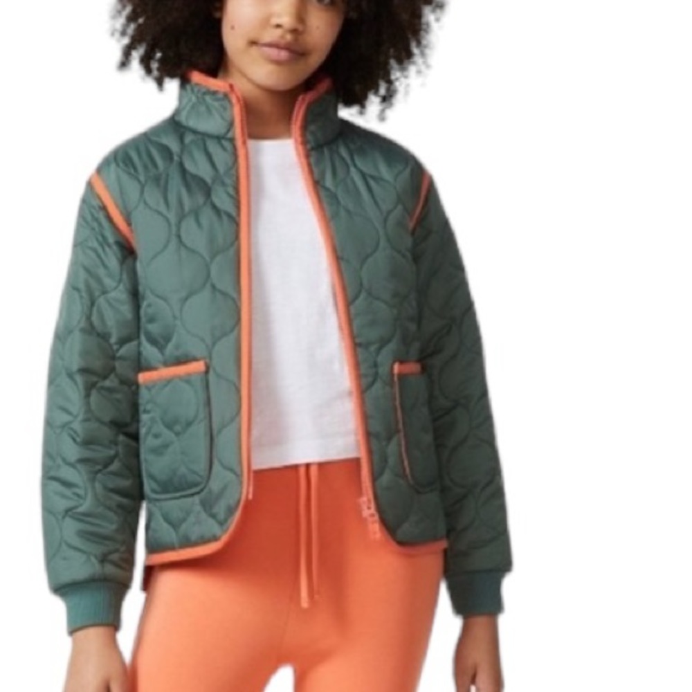 Free Assembly Quilted green and orange Jacket girls XL14/16